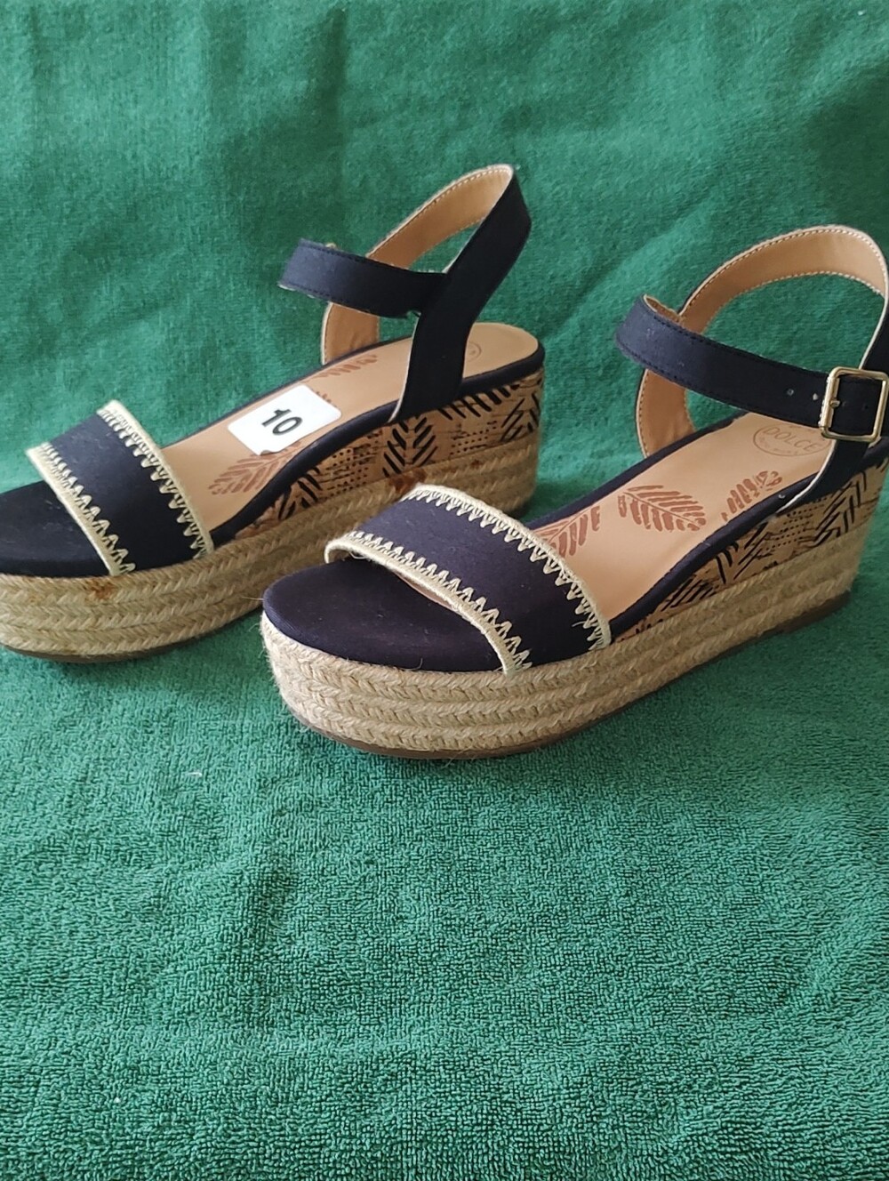 Mojo Moxy Navy Blue Espadrille Wedge Sandals with Jute Platform